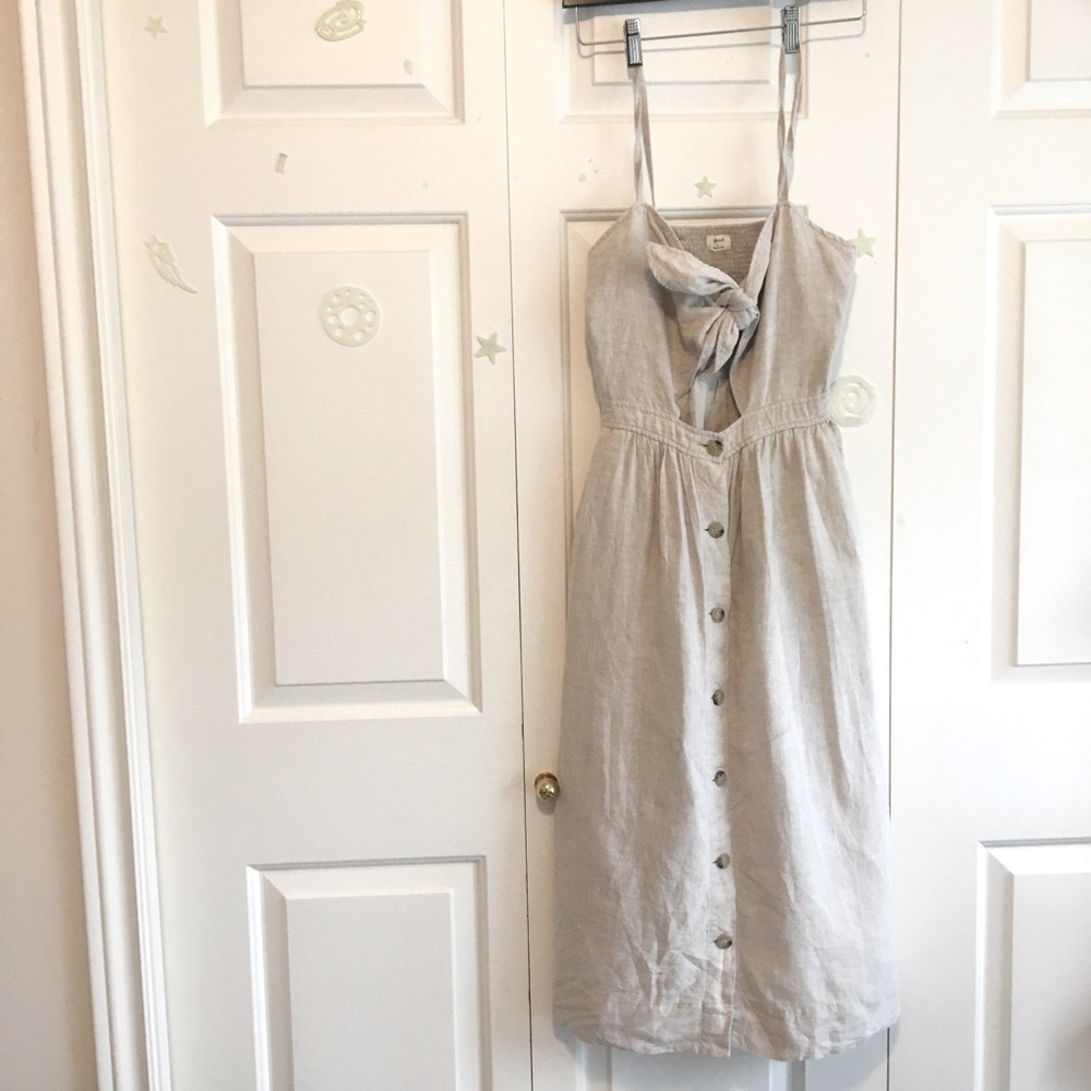 Wilfred Aritzia Adelia buttoned linen dress with front tie knot - Picture 1 of 6